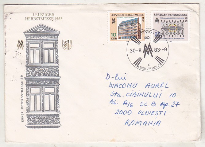 bnk fil Germania RDG - plic ocazional Leipziger Herbmesse 1983 - circulat spre Romania