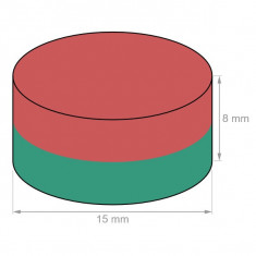 Magnet neodim disc ?15&amp;amp;#215;8 mm, putere 5,6 kg, N38 foto