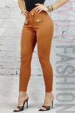 C674RR-8 Pantaloni casual cu talie inalta in V