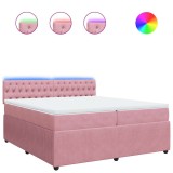 Cumpara ieftin Pat box spring cu saltea, roz, 200x200 cm, catifea