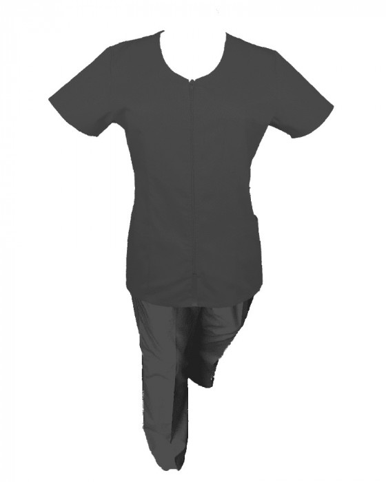 Costum Medical Pe Stil, Negru cu fermoar, Model Ana - 4XL, 4XL