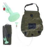 Geanta de dus portabila solara cu termometru pentru camping, Verde, 20L, Oem