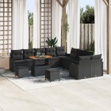 Set canapea grădină vidaXL 13 piese cu perne Negru Poliratan Acacia, Set canapea grădină vidaXL 2 locuri cu perne Negru Poliratan, Set dining grădină