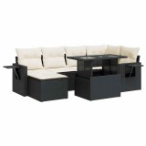 Cumpara ieftin Set canapele de gradina cu perne, 7 piese, negru, poliratan