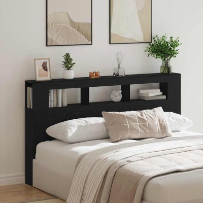 Tăblie LED Stejar negru 180 x 18.5 x 103.5 cm Lemn compozit foto