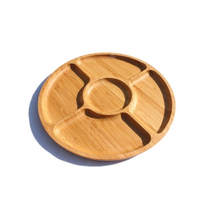 Platou pentru gustari din bambus, cu 5 compartimente, 20 cm, curatare manuala, usor de intretinut