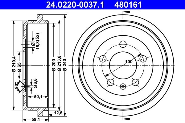 ATE 24.0220-0037.1 Tambur frana