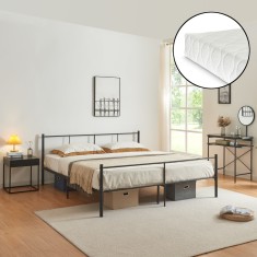 Pat metalic Laos cu saltea 180 x 200 cm negru [en.casa] HausGarden Leisure