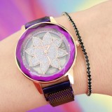 Cumpara ieftin Set ceas casual de dama cu bratara inclusa, display analog, mecanism quartz, bratara cu reflexe mov-burgundy, metalica, inchidere magnetica, Oem