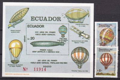 Ecuador 1984 aeronautica baloane MI 1965-66 + bl. 111 MNH foto