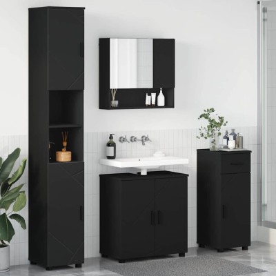 vidaXL Set de mobilier pentru baie cu ușă 4 pcs Negru 61 x 35 x 64 cm 3392974 foto