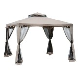 Pavilion/foisor pentru gradina/terasa, cadru metalic, cu perdele, cafeniu, 2.94x2.94x2.65 m GartenVIP DiyLine