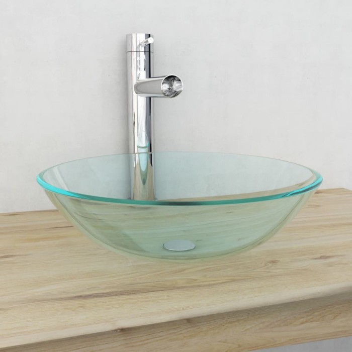 vidaXL Chiuvetă din sticlă călită transparentă, 42 cm