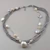 Colier Perle Cultură &amp; Hematit Natural Special Plus Argint 925 Rodiu Antiox. Handmade Italy, Cutie Cadou