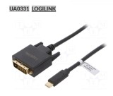 Cablu LogiLonk USB-C 3.2 la DVI 1.8m negru