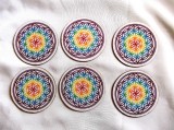 Set 6 Suporturi Pahare Floarea Vietii, Pictate Manual, Diametru 9cm, Multicolor