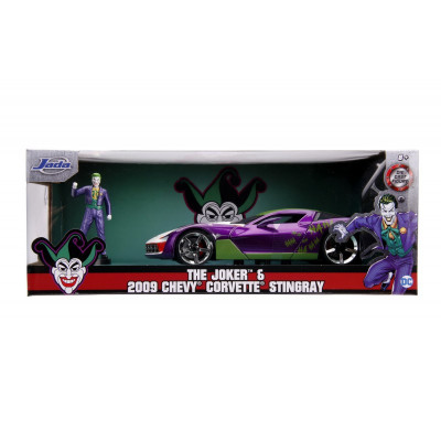 Masina Joker Chevy Corvette Stingray 2009, metalica, figurina inclusa, scara 1:24 foto