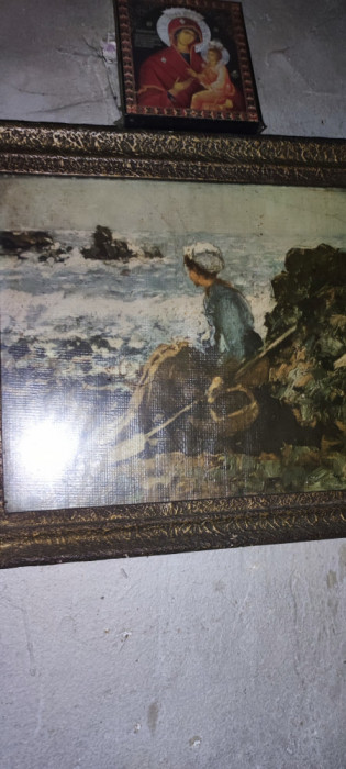 tablou reproducere grigorescu pescarita vechi vintage comunist