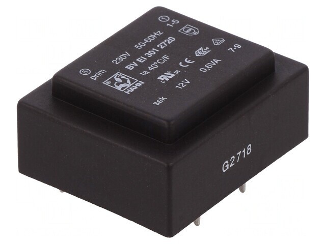 Transformator &Icirc;ncapsulat 0,6VA 230VAC 12V 50mA PCB