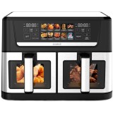 Friteuza dubla cu aer cald Samus AF12TWIN-S2800DW, 12 l, 2800 W, Afisaj electronic color, Timer 0-60 minute, 10 programe, Negru/Inox