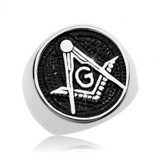 Inel din oțel chirurgical, simbol al Francmasonilor în cerc patinat - Marime inel: 58