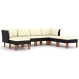 Set mobilier de gradina cu perne, 7 piese, negru, poliratan