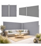 Paravan Lateral Retractabil Terasa LUARO 180x620cm, Gri, Protectie Vant &amp; Intimitate, Copertina Extensibila Laterala KIK