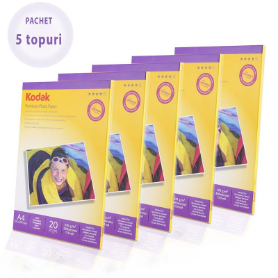 Pachet 5 topuri hartie foto glossy kodak, 230 g format a4, 100 coli MultiMark GlobalProd foto