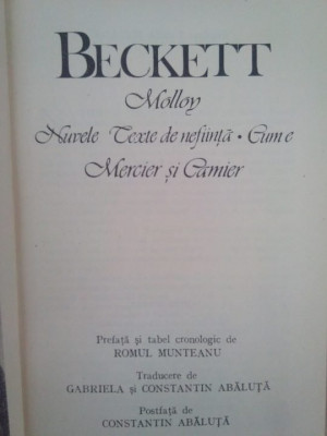 Beckett - Mollon, Nuvele, texte de nefiinta, dume, Mercier si Damier (1990) foto