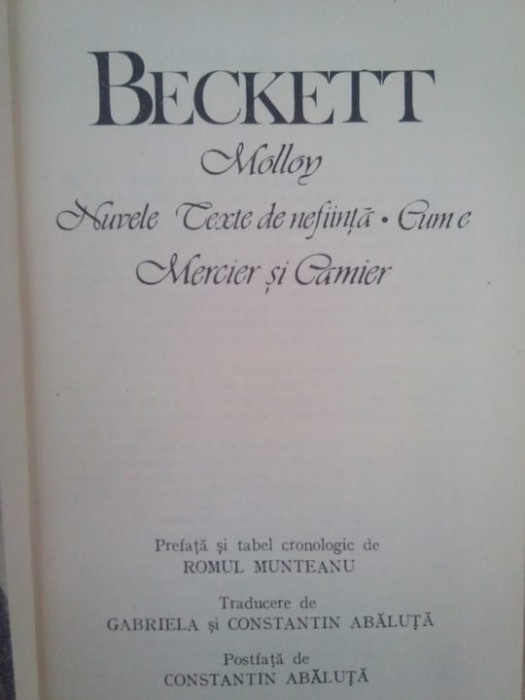 Beckett - Mollon, Nuvele, texte de nefiinta, dume, Mercier si Damier (1990)