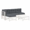 Set mobilier de gradina cu perne, 5 piese, alb, lemn masiv