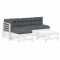Set mobilier de gradina cu perne, 5 piese, alb, lemn masiv