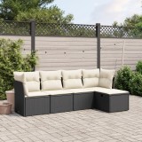Cumpara ieftin Set mobilier de grădină cu perne, 5 piese, negru, poliratan