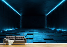 Tapet Premium Canvas - Camera albastra luminata cu neoane foto