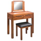 Masa Toaleta Lemn Acacia Masiv cu Oglinda &amp; Scaun Tapitat, 86x40x80 cm, Rustic, Dormitor/Dressing