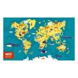 Harta de perete, harta lumii animale, PVC rezistent la apa, 50x70 cm, set educativ