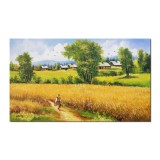 Tablou pictat manual, Tarancuta prin lanul de grau, 100x60cm pictura ulei pe panza, Constantin Feraru