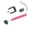 Selfie stick cu brat telescopic, filet universal 1 4, suport telefon si telecomanda Bluetooth - Roz