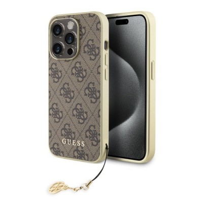 Husa pentru iPhone 15 Pro - Guess Hardcase 4G Charms Collection (GUHCP15LGF4GBR) - Brown foto