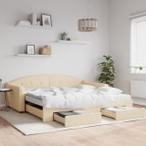 VidaXL Pat de zi cu extensie și sertare, crem, 100x200 cm, textil