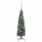 Pom Crăciun artificial subțire, LED-uri&amp;globuri, verde, 120 cm