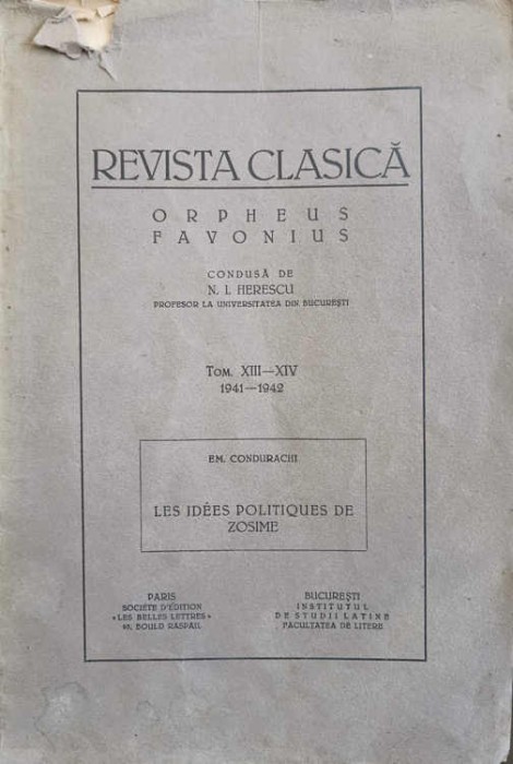 REVISTA CLASICA ORPHEUS FAVONIUS TOM. XIII-XIV 1941-1942-N.I. HERESCU-249856