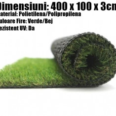 Gazon Sintetic Artificial Terasa Iarba Verde Bej 400 x 100 x 3cm