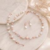 Set Bijuterii Perle Cultura Biwa Radiance Special Plus - Colier, Bratara, Cercei, Argint 925 Placat Aur Roz, Made in Italy
