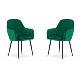 Set 2 scaune bucatarie/living, Artool, Lugo, catifea, metal, verde si negru, 57.5x56.5x86.5 cm