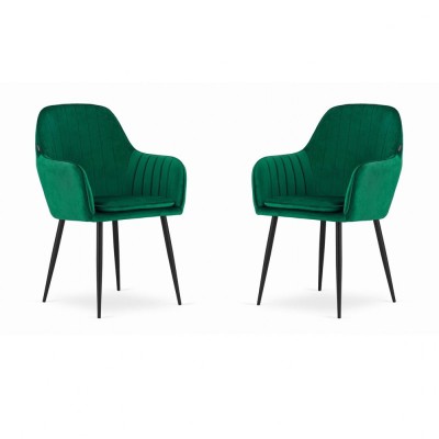 Set 2 scaune bucatarie/living, Artool, Lugo, catifea, metal, verde si negru, 57.5x56.5x86.5 cm foto