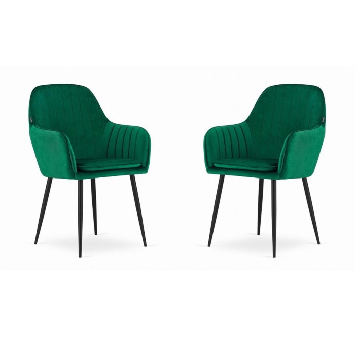 Set 2 scaune bucatarie/living, Artool, Lugo, catifea, metal, verde si negru, 57.5x56.5x86.5 cm