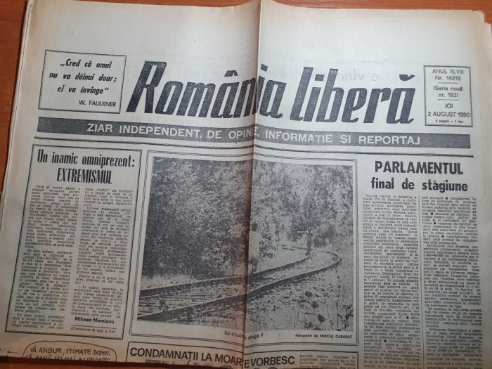 ziarul romania libera 2 august 1990-art. condamnatii la moarte vorbesc,timisoara