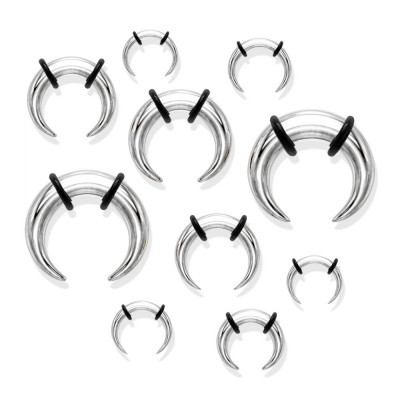 Piercing pentru ureche din oțel, stil bivol, culoare argintie, cauciucuri negre - Lățime: 5 mm foto