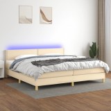Cumpara ieftin Pat cu arcuri, saltea și LED, crem, 200x200 cm, textil